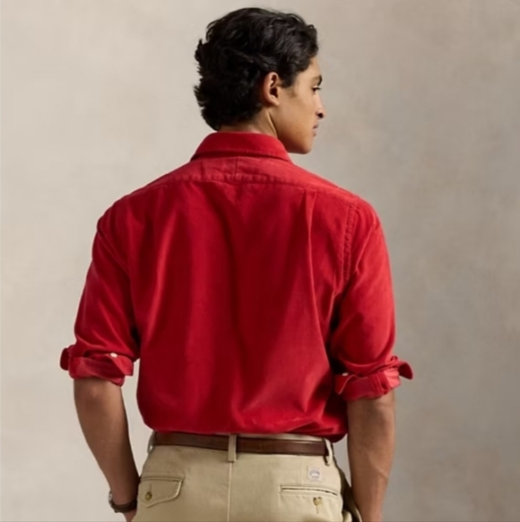 Ralph Lauren Classic Fit Corduroy Shirt Men's Large Red Button Down Preppy Pony - Picture 10 of 16
